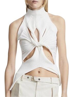 NWOT Twist knit white cream cut out high neck top